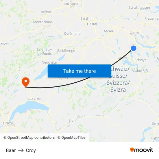 Baar to Croy map