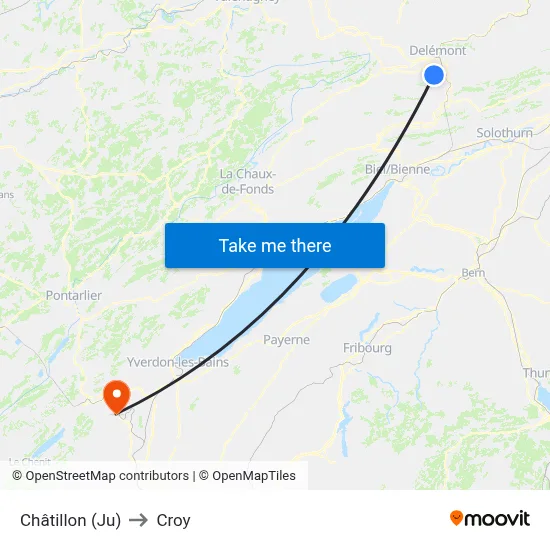 Châtillon (Ju) to Croy map