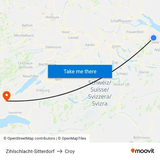 Zihlschlacht-Sitterdorf to Croy map