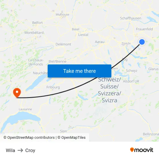 Wila to Croy map