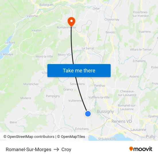 Romanel-Sur-Morges to Croy map