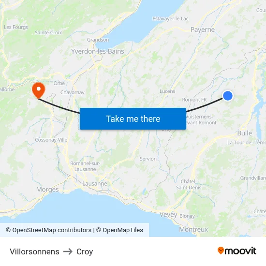 Villorsonnens to Croy map