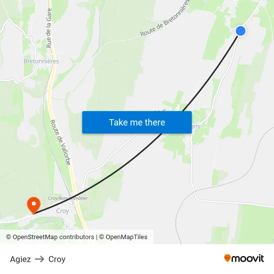 Agiez to Croy map