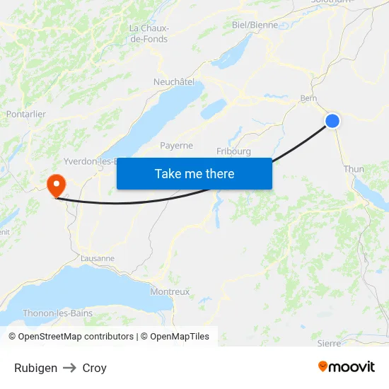 Rubigen to Croy map