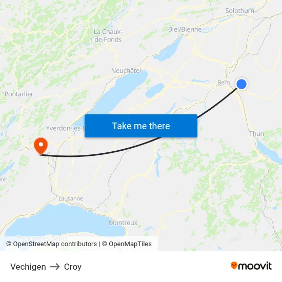 Vechigen to Croy map