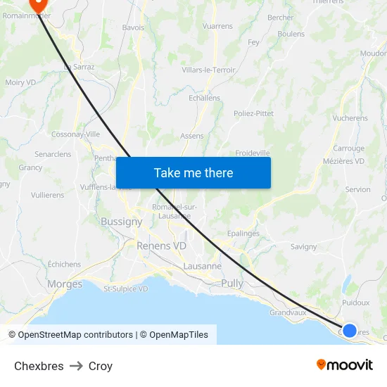 Chexbres to Croy map