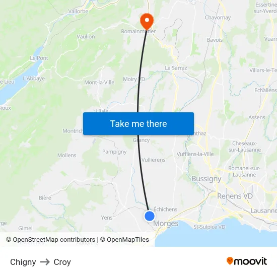 Chigny to Croy map