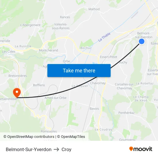 Belmont-Sur-Yverdon to Croy map