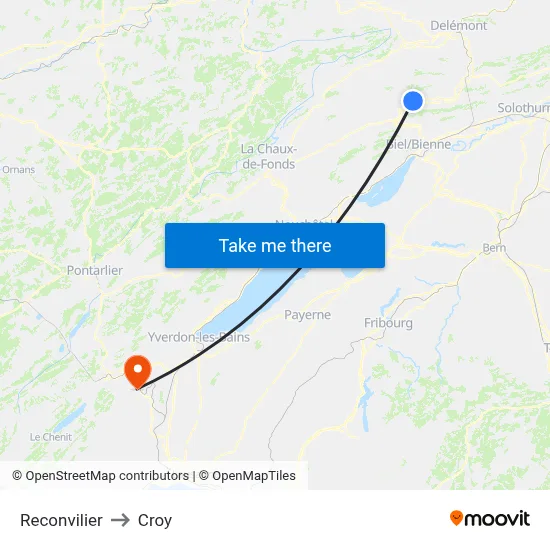 Reconvilier to Croy map