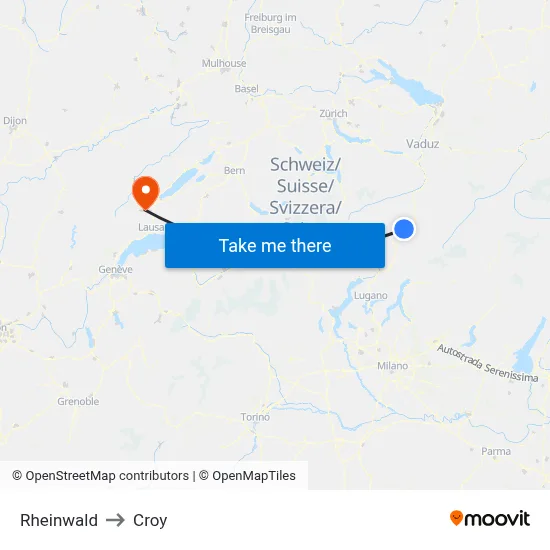 Rheinwald to Croy map