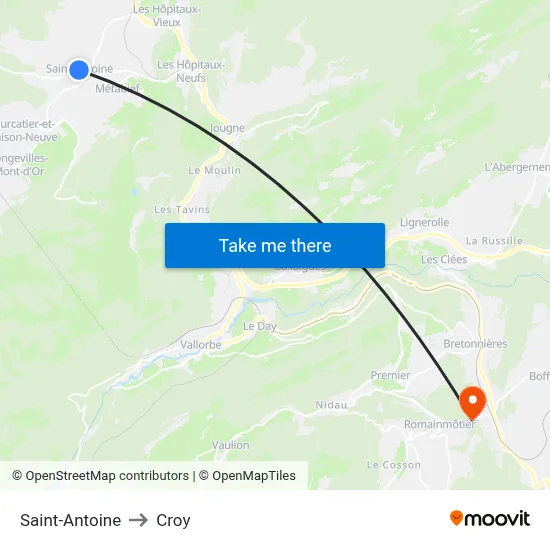 Saint-Antoine to Croy map