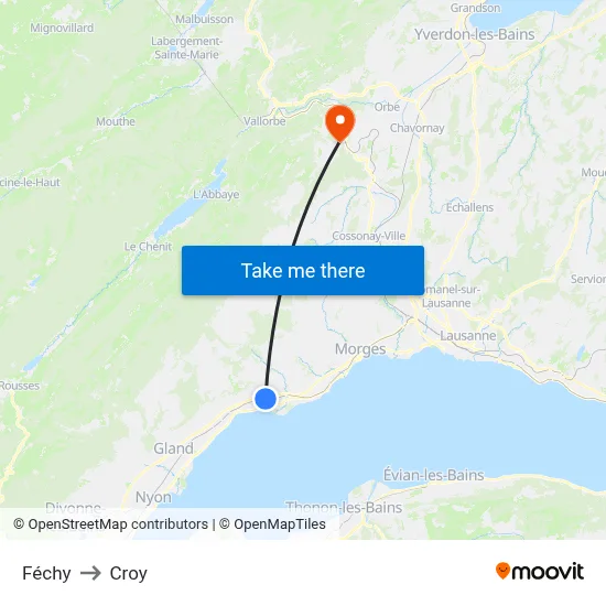 Féchy to Croy map