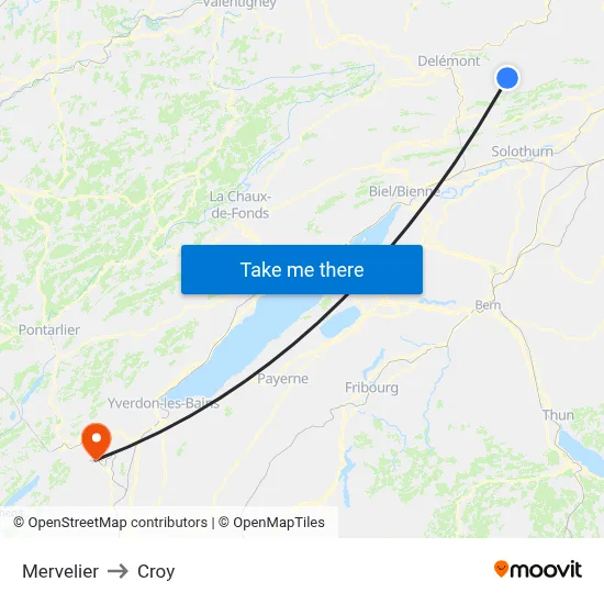 Mervelier to Croy map