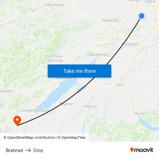 Bretzwil to Croy map