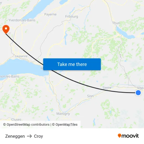 Zeneggen to Croy map