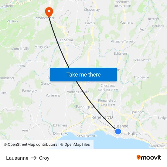 Lausanne to Croy map