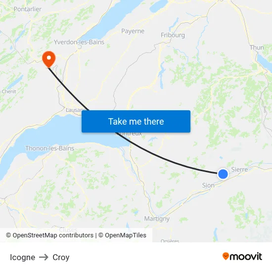 Icogne to Croy map