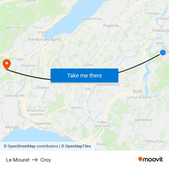 Le Mouret to Croy map