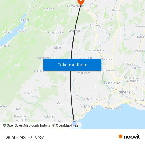 Saint-Prex to Croy map