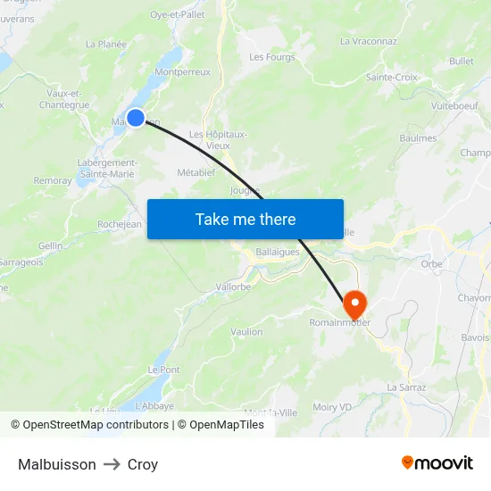 Malbuisson to Croy map
