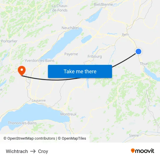 Wichtrach to Croy map