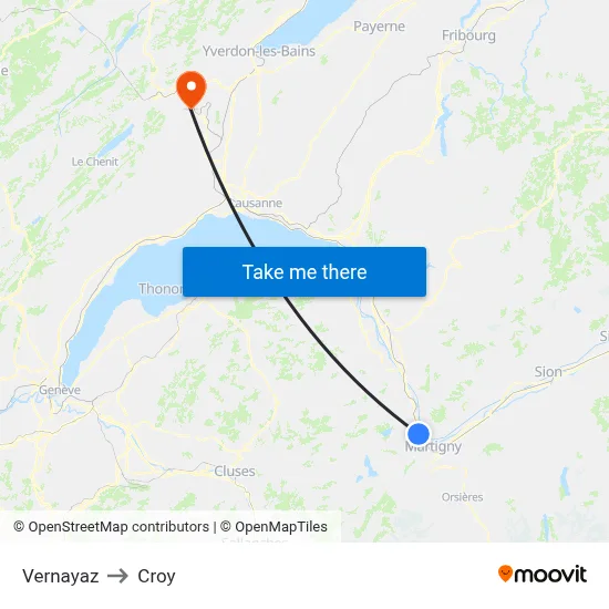 Vernayaz to Croy map