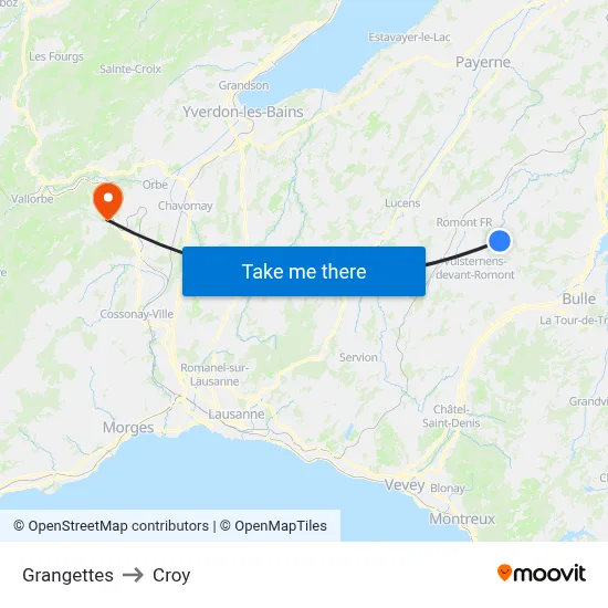Grangettes to Croy map