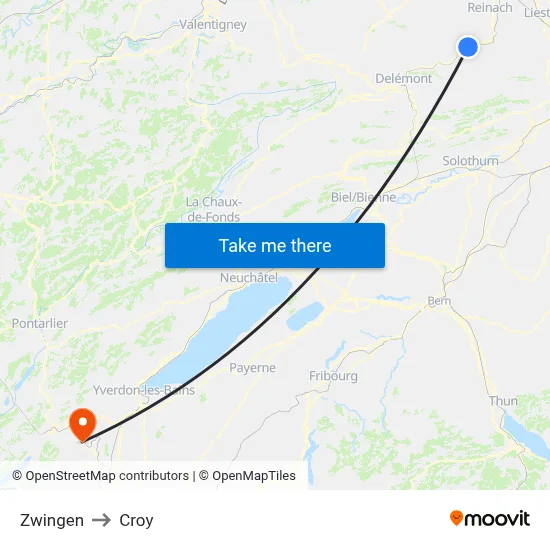 Zwingen to Croy map