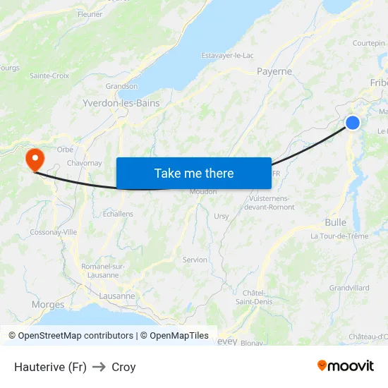 Hauterive (Fr) to Croy map