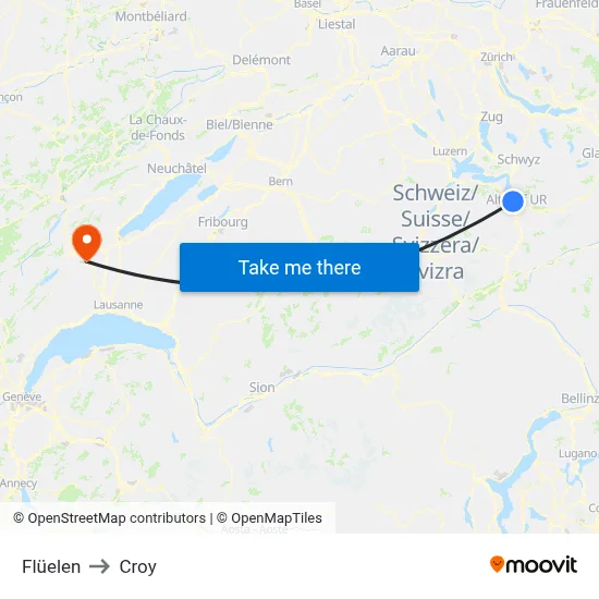 Flüelen to Croy map