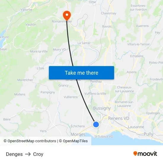 Denges to Croy map