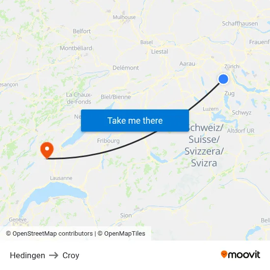 Hedingen to Croy map