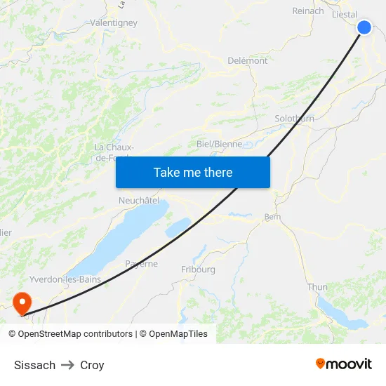 Sissach to Croy map