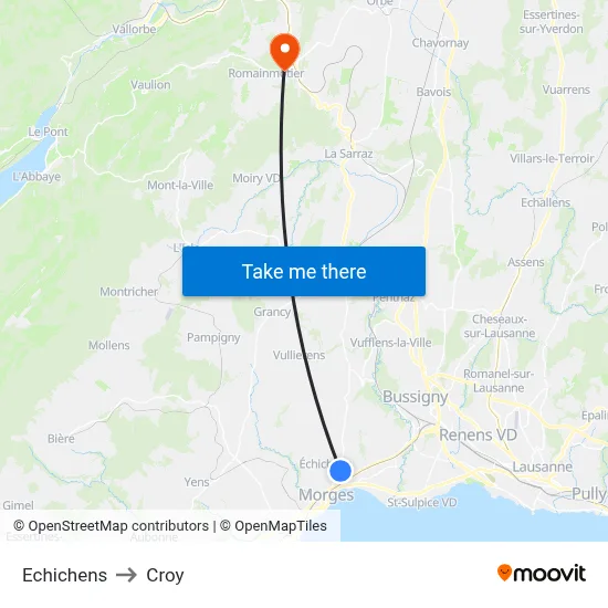 Echichens to Croy map
