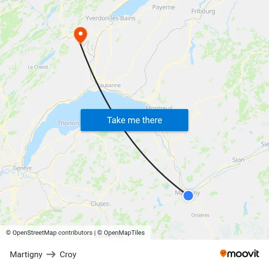 Martigny to Croy map