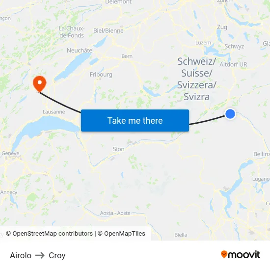 Airolo to Croy map