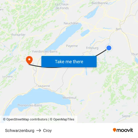 Schwarzenburg to Croy map
