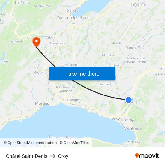 Châtel-Saint-Denis to Croy map