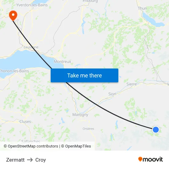 Zermatt to Croy map