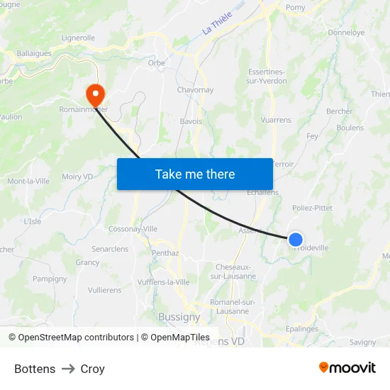 Bottens to Croy map