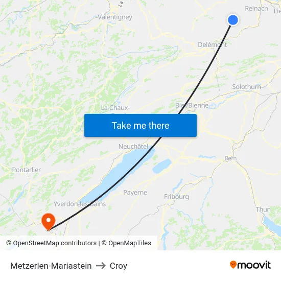Metzerlen-Mariastein to Croy map