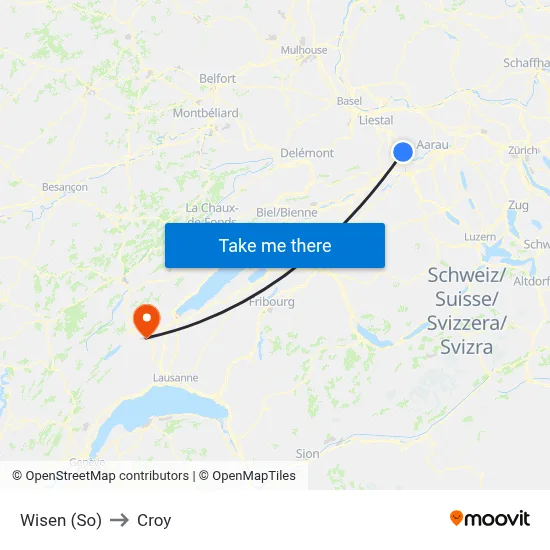 Wisen (So) to Croy map