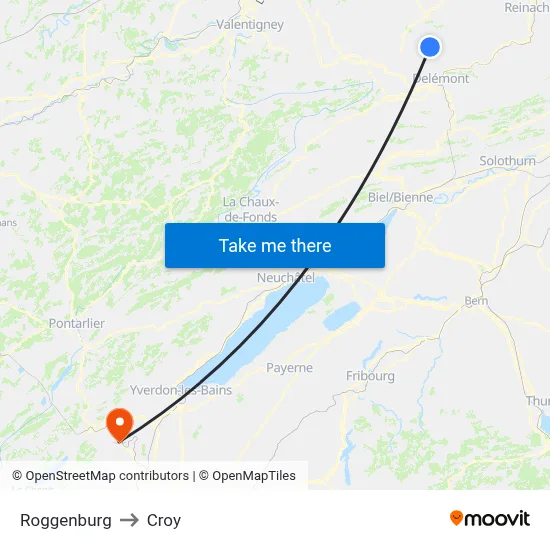Roggenburg to Croy map