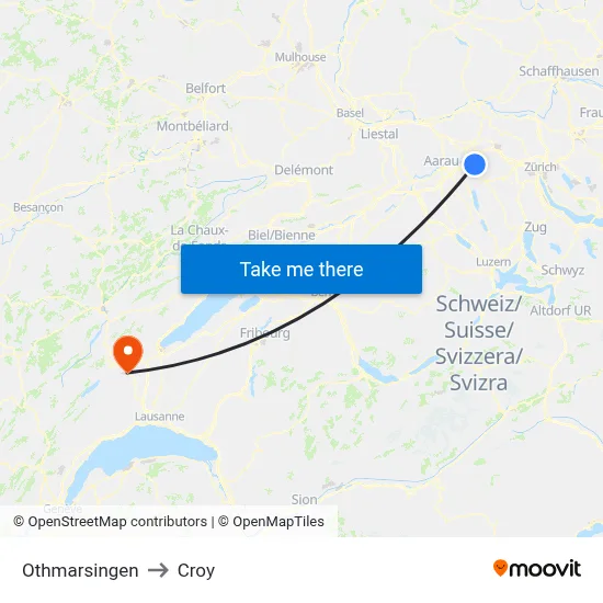 Othmarsingen to Croy map