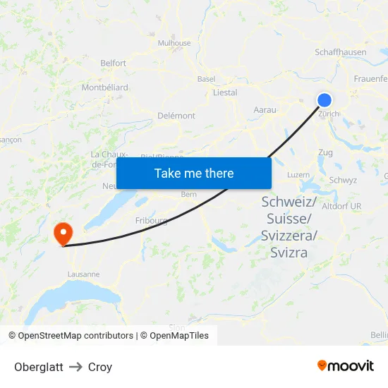 Oberglatt to Croy map
