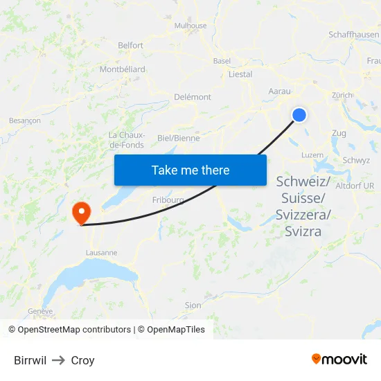 Birrwil to Croy map