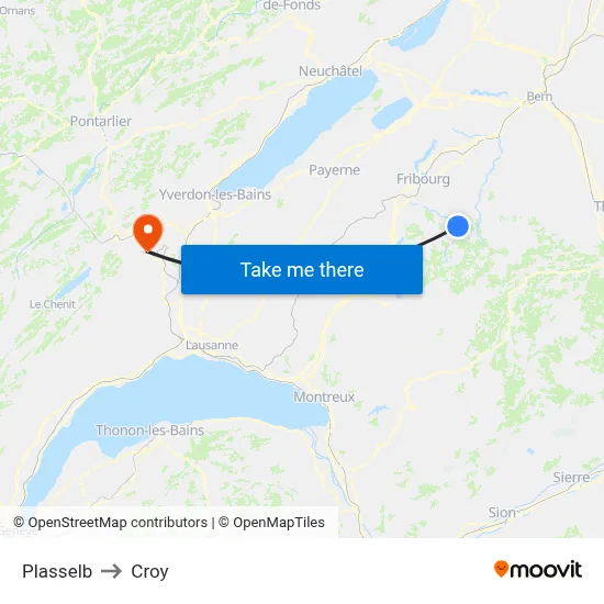 Plasselb to Croy map