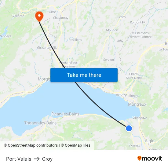 Port-Valais to Croy map