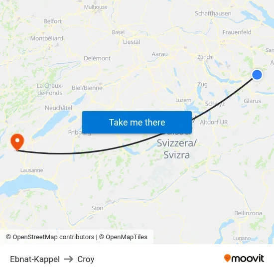 Ebnat-Kappel to Croy map
