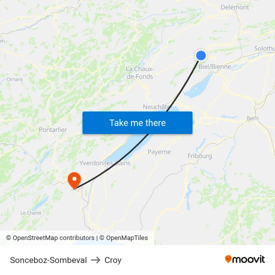 Sonceboz-Sombeval to Croy map